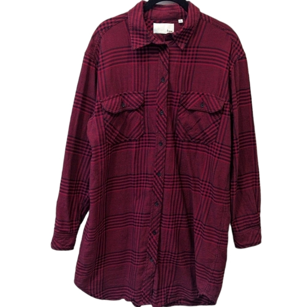 Aritzia Wilfred Red & Black Houndstooth Plaid Button Up Shirt Dress (M)